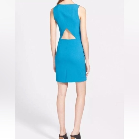 THEORY 'Jemania' Back Cutout Stretch Blue Wool Sheath Dress Sz 4 NWOT - Picture 2 of 7